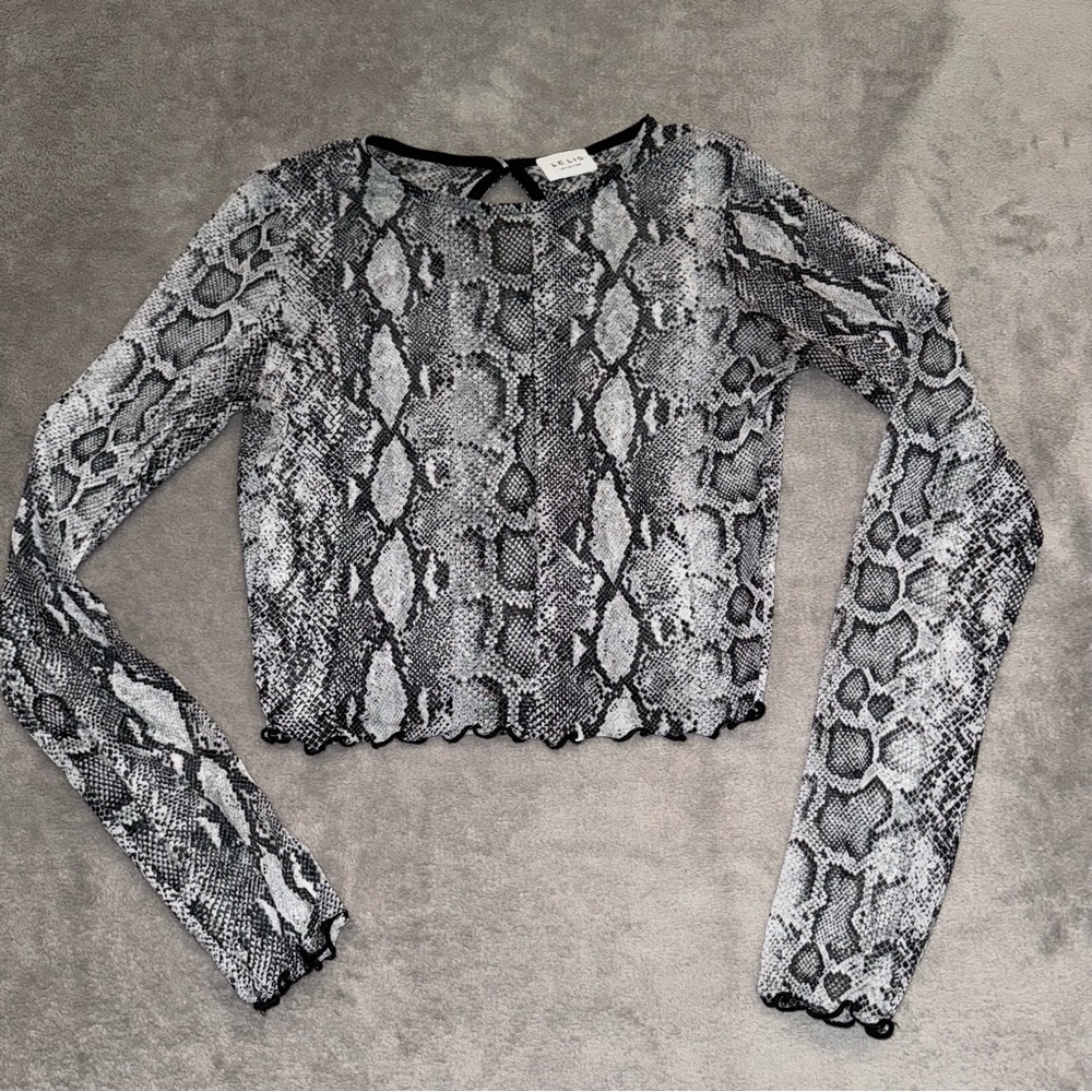 Le Lis Collection Snakeskin see through Print Long Sleeve Top, Shirt